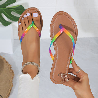 Mirror Rainbow Flip-flops Beach Vacation Flat Bottom Sandals