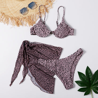 Sexy Leopard Print Split Swimsuit Women's Three piece Set