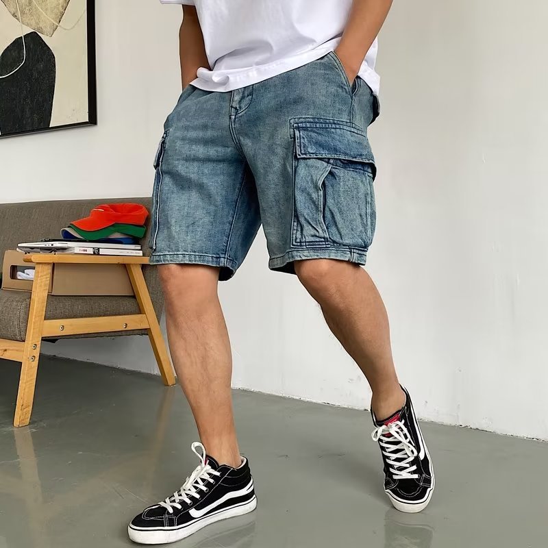 High-end Big Workwear With Pocket Denim Shorts Men