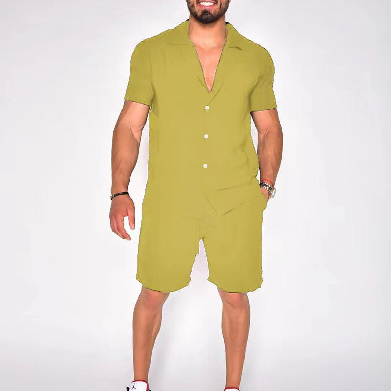 Men's Summer Lapels Cotton  Short Suit