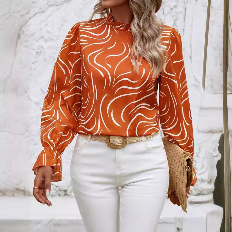 Ripple Printed Long-sleeved Top