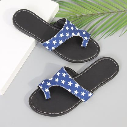 Plus Size Printed Ethnic Style Casual Toe Covering Flip-flops