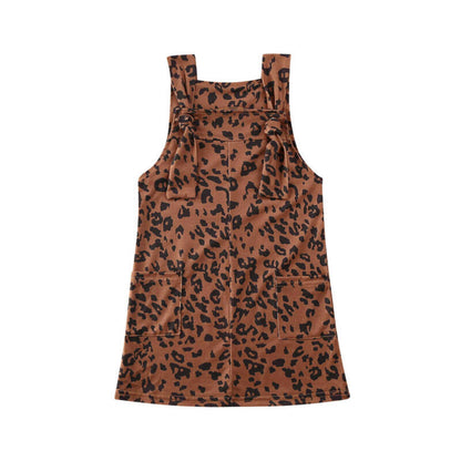 Sleeveless Casual Girls Leopard Dress