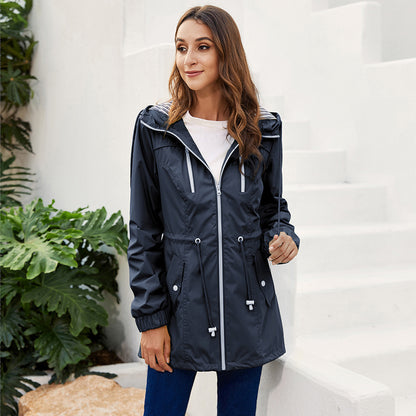 Long Raincoat Women's Hooded Jacket Outdoor Hiking One-piece