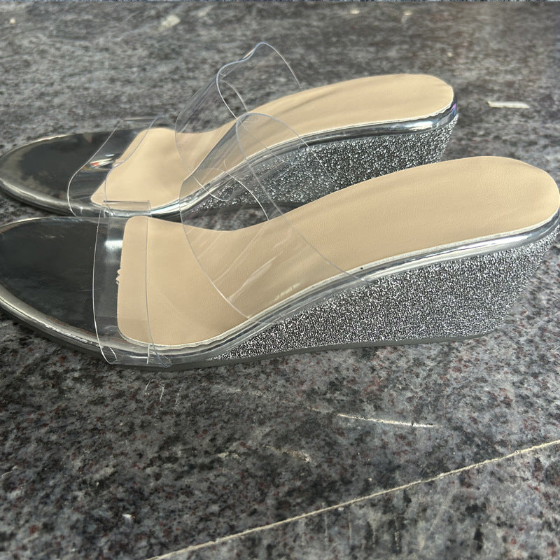 Summer Transparent High Heel Slippers For Women