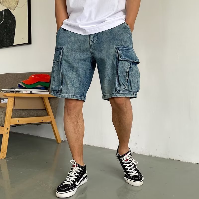 High-end Big Workwear With Pocket Denim Shorts Men