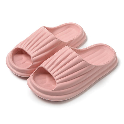 New Solid Striped Peep-toe  Floor Bathroom Slippers For Couple