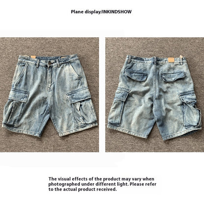 High-end Big Workwear With Pocket Denim Shorts Men