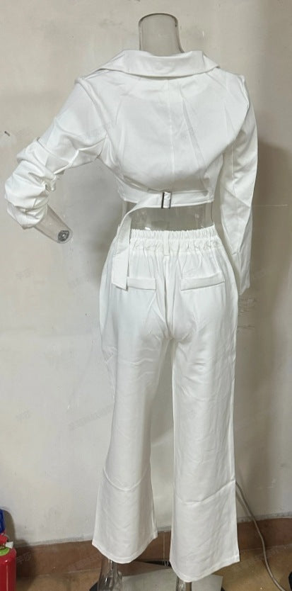 Fashion Home Simple Asymmetric Long Pure White Trousers