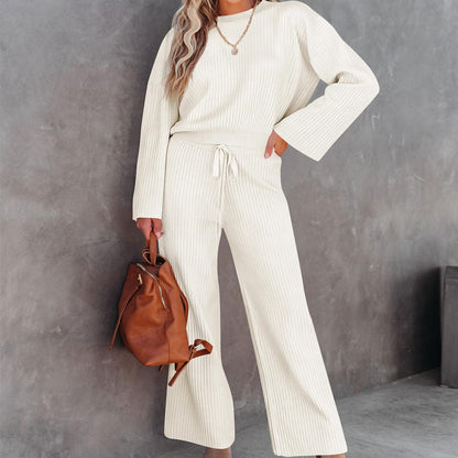 Fashion Round Neck Top Drawstring Loose Casual Trousers Two-piece Set