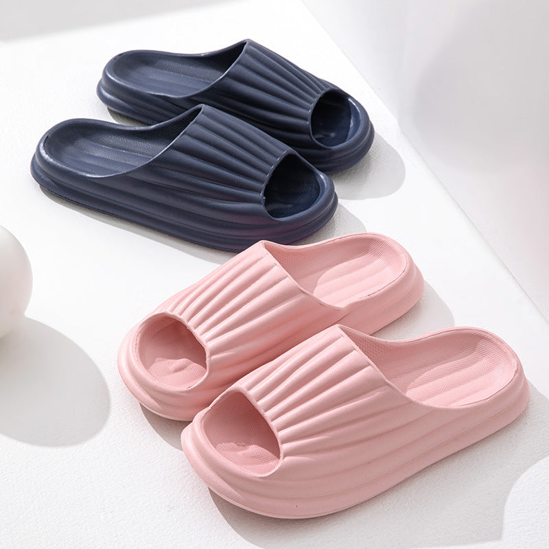 New Solid Striped Peep-toe  Floor Bathroom Slippers For Couple