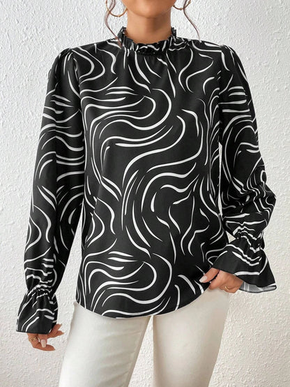 Ripple Printed Long-sleeved Top