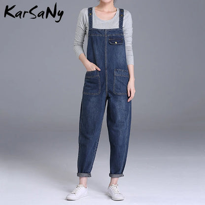 KarSaNy Denim Overalls Jeans Women Jumpsuit Mom Denim Jeans Woman Casual Blue Jean Overalls For Women Elegant Autumn