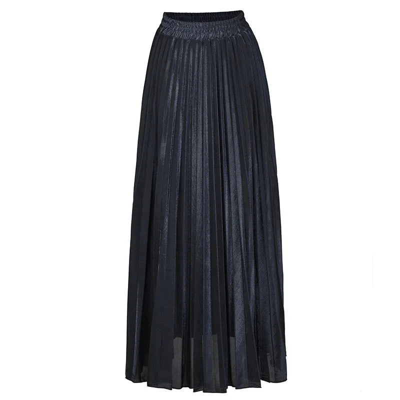 Check Skirt Pleated Maxi Skirt High Waist Harajuku Large Swing Gold Long Skirts For Women XXL Saias