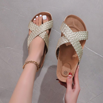 Plus Size Cross Strap Platform Slippers Female