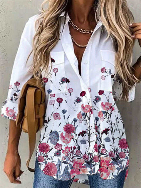 Summer Digital Printing Long Sleeve Shirt Top