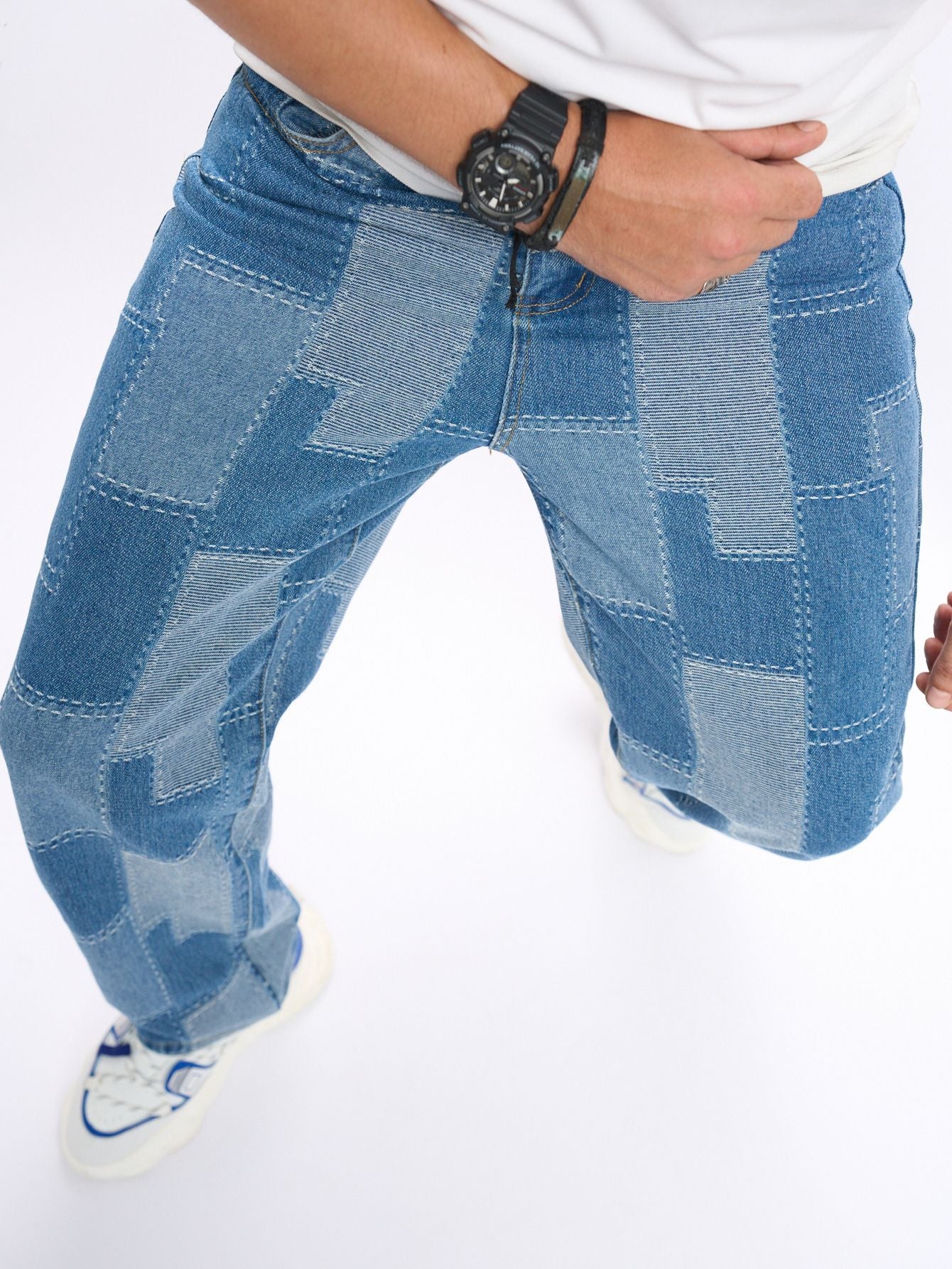 Brand Patch Stitch Elastic Jeans Men's