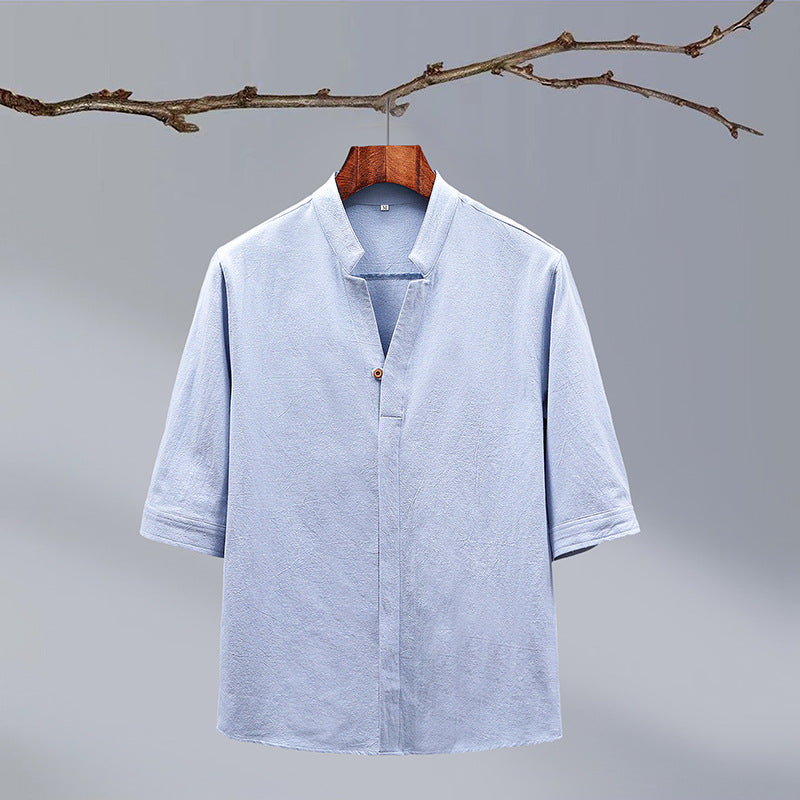 Half-sleeved Stand-up Collar Shirt