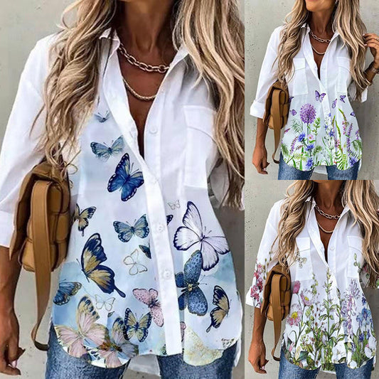 Summer Digital Printing Long Sleeve Shirt Top