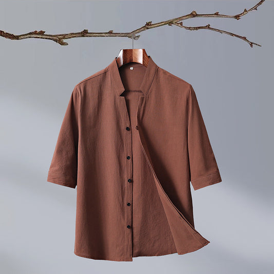 Half-sleeved stand-up collar shirt