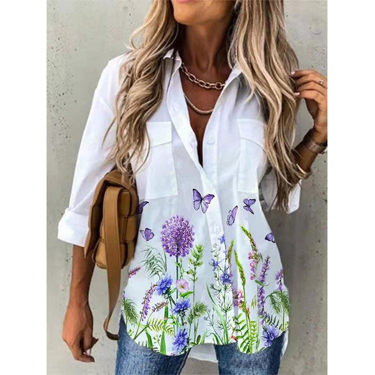 Summer Digital Printing Long Sleeve Shirt Top