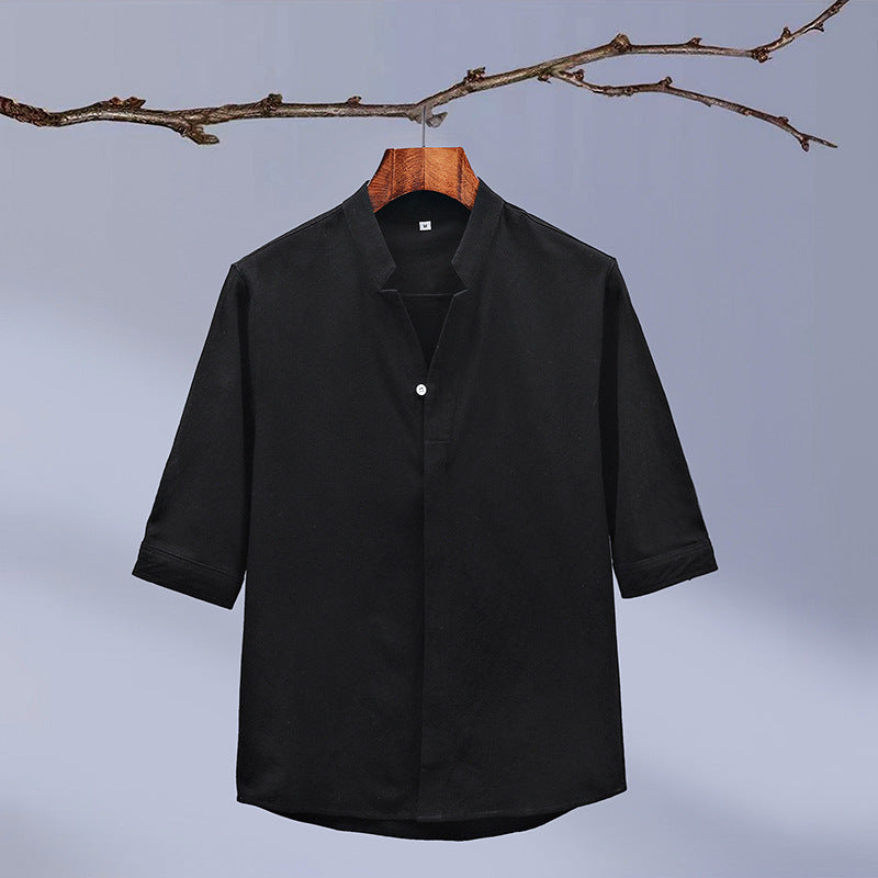 Half-sleeved Stand-up Collar Shirt