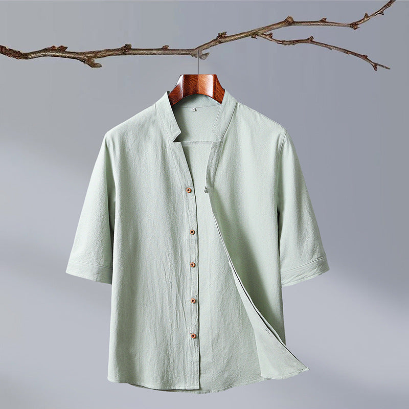 Half-sleeved Stand-up Collar Shirt