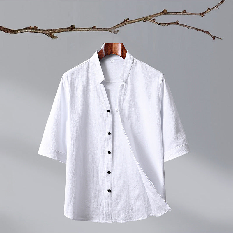 Half-sleeved Stand-up Collar Shirt