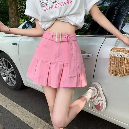 Mini Skirts Belt High Waist Sweet Slim