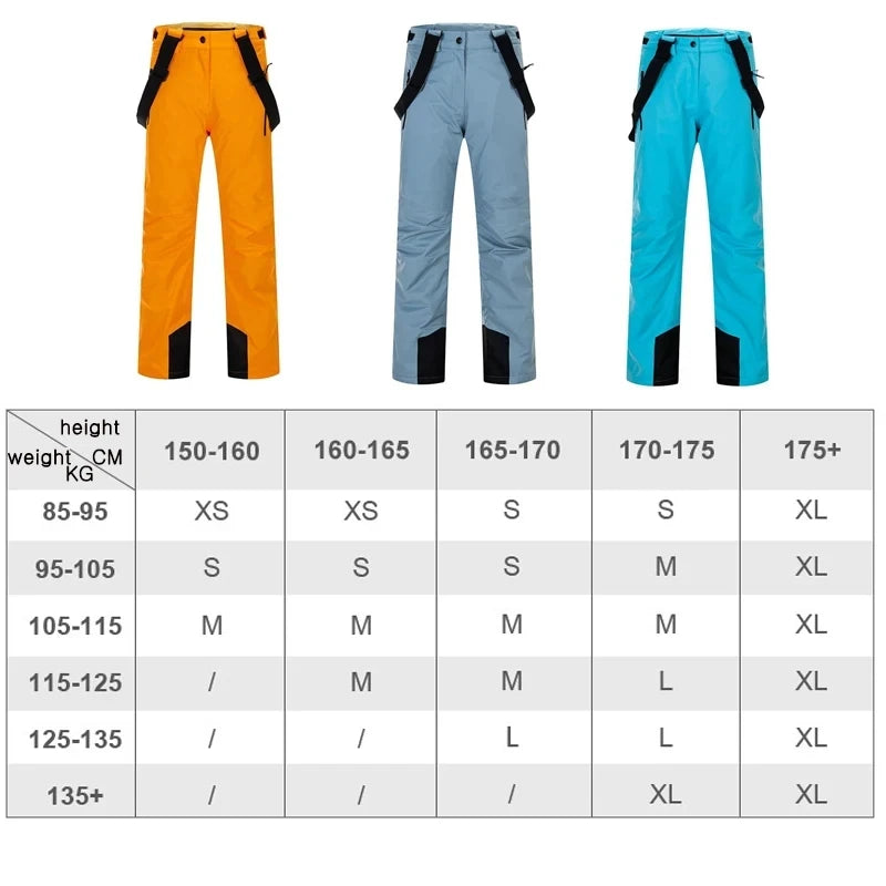 New High Quality Men Women Winter Thick Warm Skiing Pants Windproof Waterproof Breathable Suspender Trousers Snowboard Pants