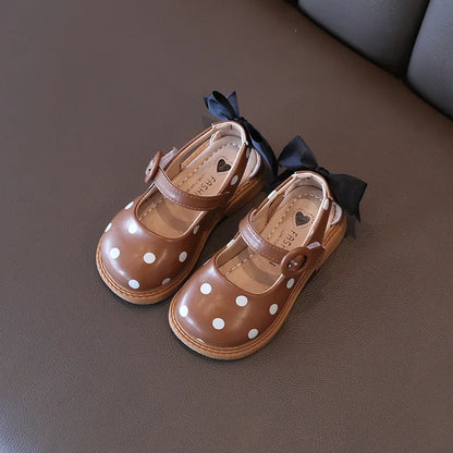 Girls Half Sandals 2024 Spring Summer Shoes Toddlers Little Children Shoes Cut-outs Dots with Bowtie Bow-knot on The Back Sweet