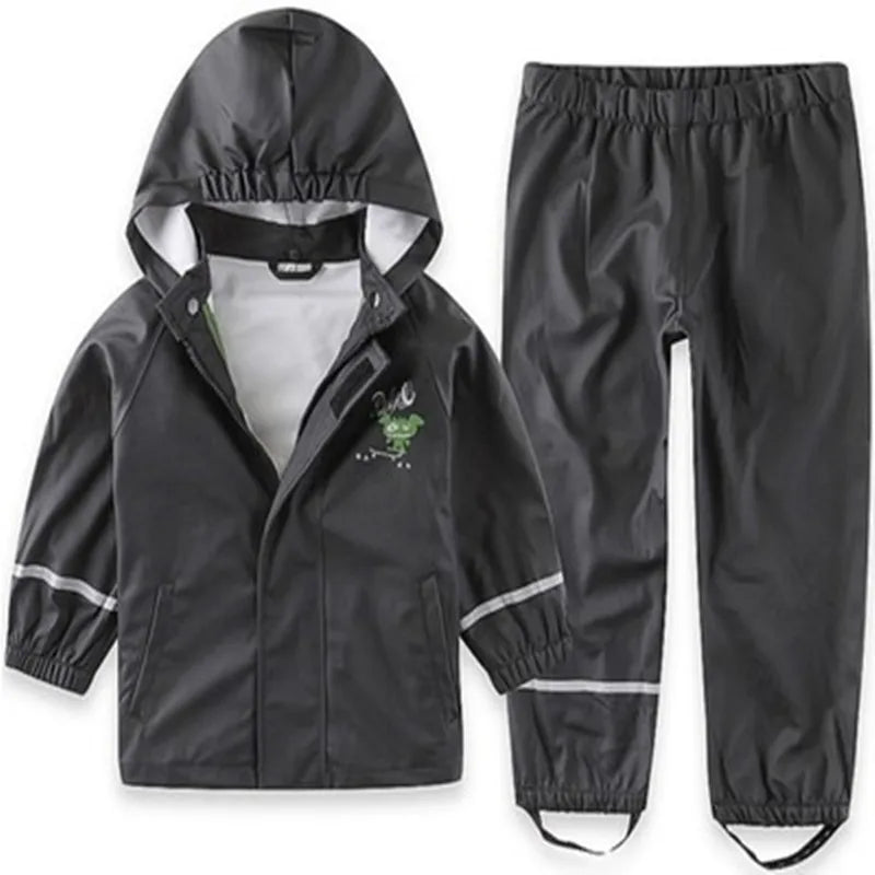 Children's windproof rain salad boy girl clothes + pants two sets of PU jackets and pants