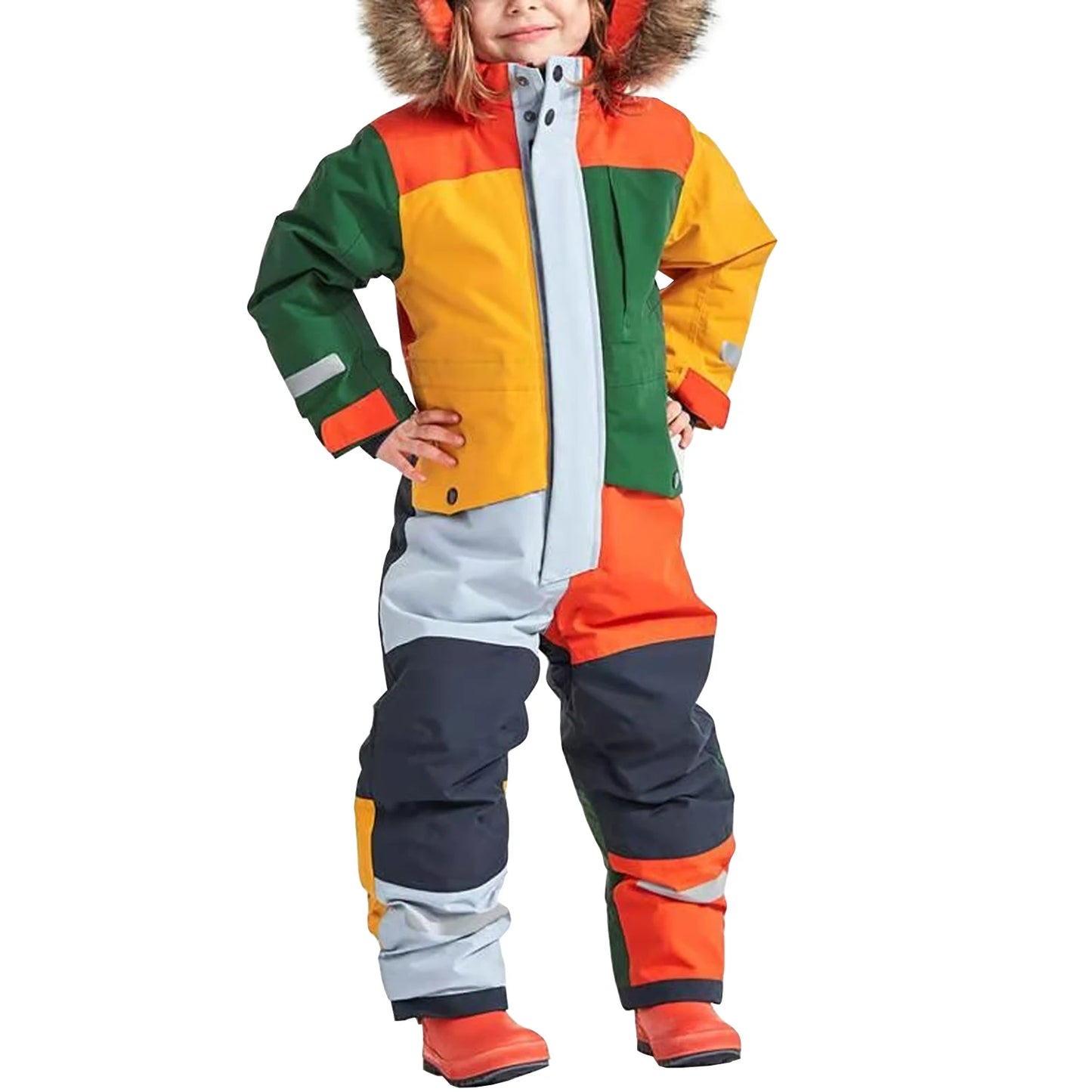 Children's Ski Suits One-Piece Snowboarding Fur Collar Hooded Thickening Windproof Warm Winter Skiing Clothes for Girls Boys