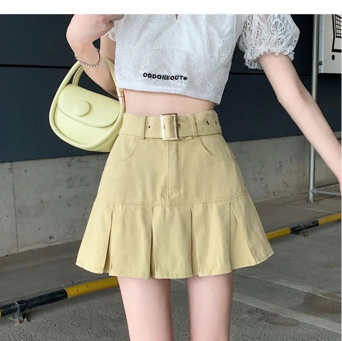 Mini Skirts Belt High Waist Sweet Slim