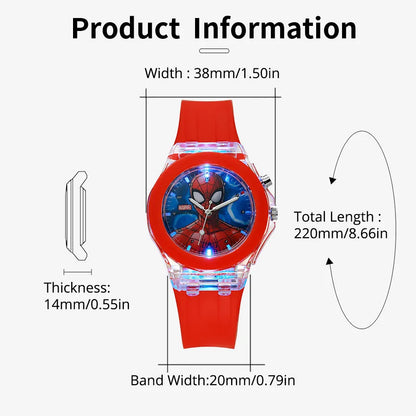 Disney Mickey Mouse Girls Watches Children Silicone Strap Colorful Light Spiderman Kids