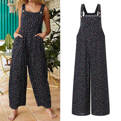 Summer Women Casual Loose Flower Print Jumpsuits