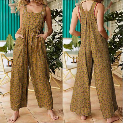 Summer Women Casual Loose Flower Print Jumpsuits