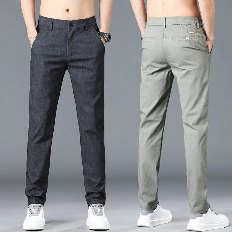 Spring Summer Casual , Soft, Cotton, Stretch, Straight Elastic Waist  Trousers