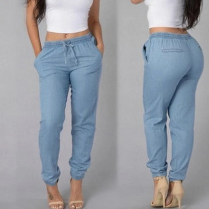 Elastic Waist Loose Pencil Jeans for Women