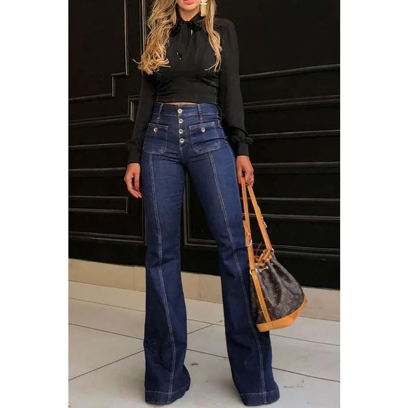 Summer New High Waist Stitching Washed Denim