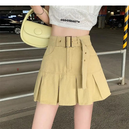 Mini Skirts Belt High Waist Sweet Slim