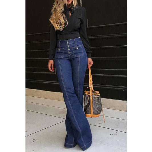 Summer New High Waist Stitching Washed Denim