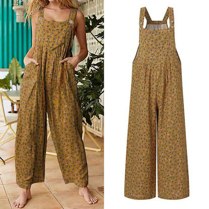 Summer Women Casual Loose Flower Print Jumpsuits