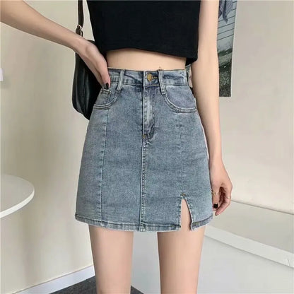 New Summer Women High Waist Button Wig Leg Jeans Shorts