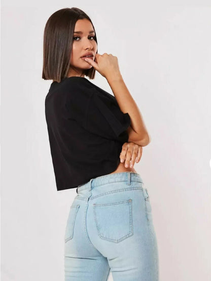 Women Short Sleeve Crop Top - Navel Baring