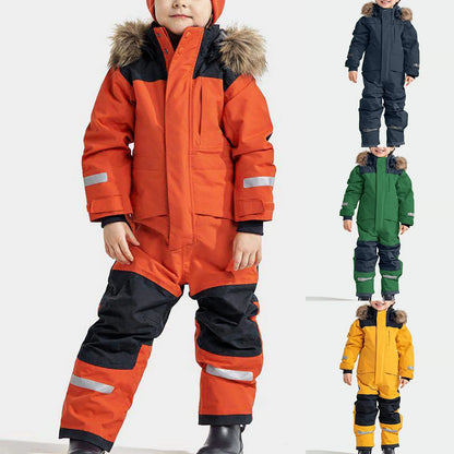 Winter Warm Outdoor Fleece Overalls, Jumpsuit Windproof for Kids