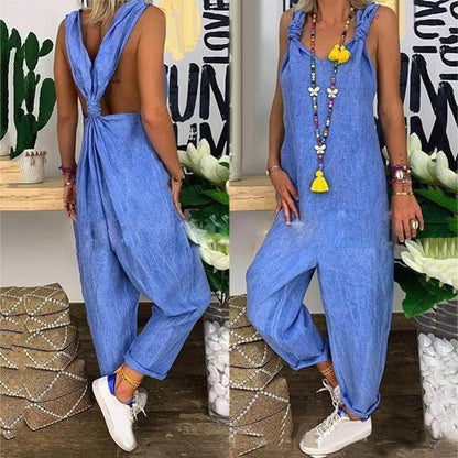 Women Backless Sleeveless Jumpsuit- Jumpsuit