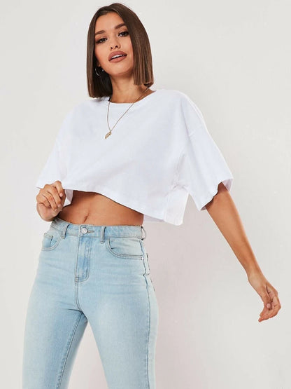 Women Short Sleeve Crop Top - Navel Baring