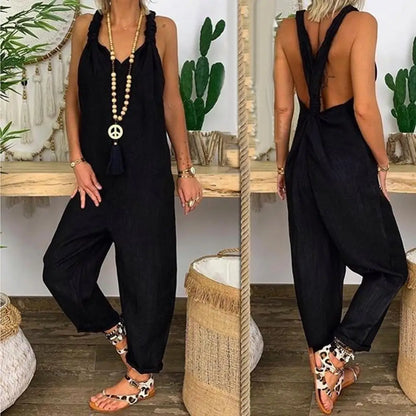 Women Backless Sleeveless Jumpsuit- Overall