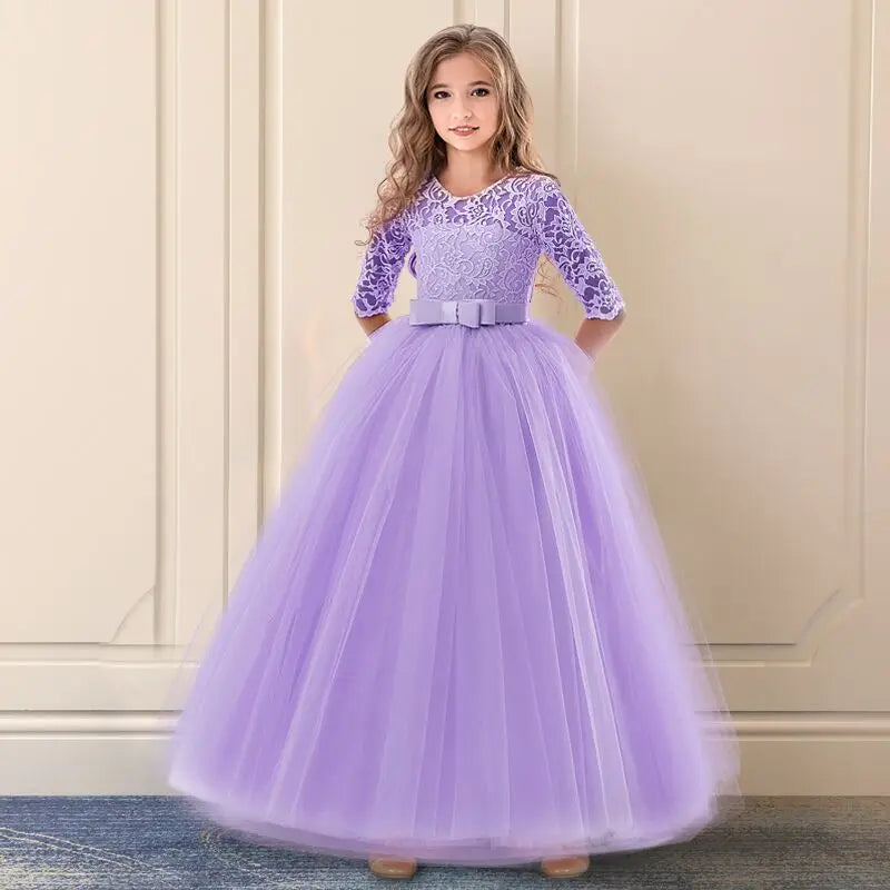 Elegant White Bridesmaid Girl Party Wedding Lace Dress Kids